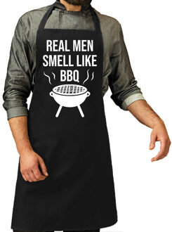 Bellatio Decorations Real men smell like bbq barbeue / keuken schort zwart voor heren - Feestschorten