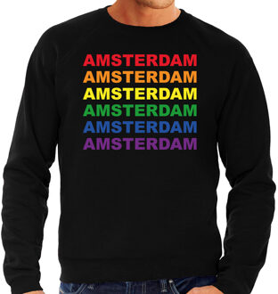 Bellatio Decorations Regenboog Amsterdam gay pride / parade zwarte sweater voor heren - LHBT evenement sweaters kleding 2XL