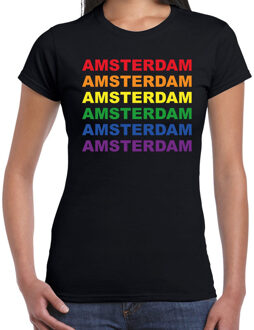 Bellatio Decorations Regenboog Amsterdam gay pride zwart t-shirt voor dames 2XL