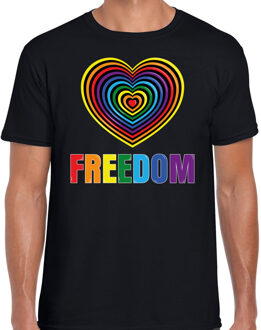 Bellatio Decorations Regenboog hart Freedom gay pride / parade zwart t-shirt voor heren - LHBT evenement shirts kleding M