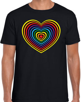 Bellatio Decorations Regenboog hart gay pride / parade zwart t-shirt voor heren - LHBT evenement shirts kleding S