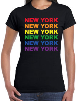 Bellatio Decorations Regenboog New York gay pride zwart t-shirt voor dames 2XL