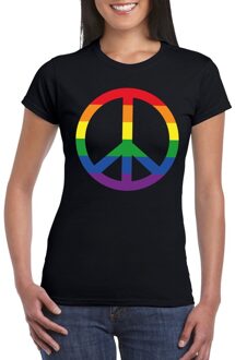 Bellatio Decorations Regenboog peace teken shirt zwart dames 2XL