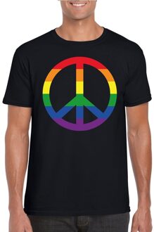 Bellatio Decorations Regenboog peace teken shirt zwart heren 2XL