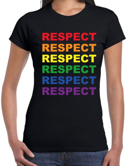 Bellatio Decorations Regenboog Respect gay pride zwart t-shirt voor dames 2XL