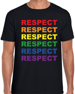 Bellatio Decorations Regenboog Respect gay pride zwart t-shirt voor heren 2XL