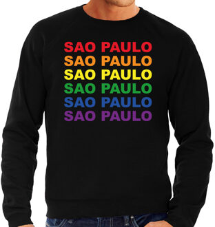 Bellatio Decorations Regenboog Sao Paulo gay pride / parade zwarte sweater voor heren - LHBT evenement sweaters kleding 2XL