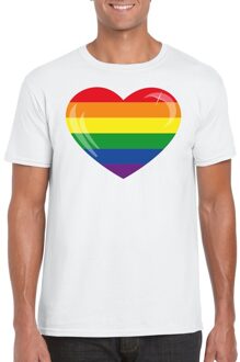 Bellatio Decorations Regenboog vlag in hart shirt wit heren