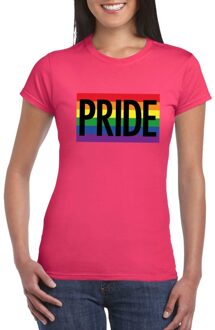 Bellatio Decorations Regenboog vlag Pride shirt roze dames XS