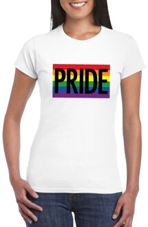 Bellatio Decorations Regenboog vlag Pride shirt wit dames XS