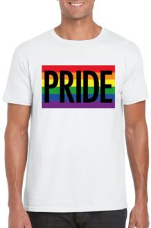 Bellatio Decorations Regenboog vlag Pride shirt wit heren 2XL