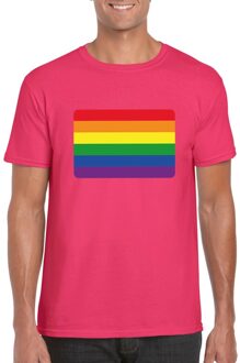 Bellatio Decorations Regenboog vlag shirt roze heren