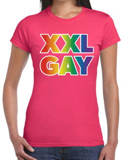 Bellatio Decorations Regenboog XXL gay pride fuchsia t-shirt voor dames 2XL