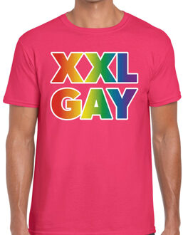 Bellatio Decorations Regenboog XXL gay pride fuchsia t-shirt voor heren 2XL