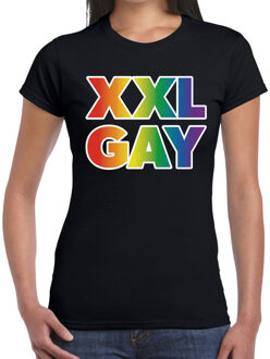 Bellatio Decorations Regenboog XXL gay pride zwart t-shirt voor dames 2XL