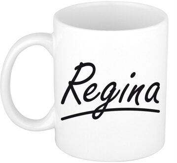 Bellatio Decorations Regina voornaam kado beker / mok sierlijke letters - gepersonaliseerde mok met naam - Naam mokken Multikleur