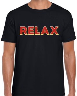 Bellatio Decorations RELAX fun tekst t-shirt  zwart  met  3D effect voor heren 2XL