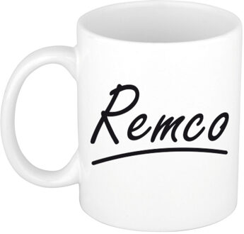 Bellatio Decorations Remco Naam koffiemok - beker - met sierlijke letters - wit - 300 ml - Cadeau - Heren