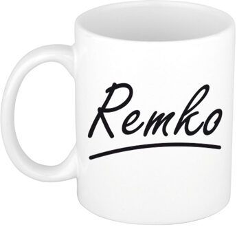 Bellatio Decorations Remko voornaam kado beker / mok sierlijke letters - gepersonaliseerde mok met naam - Naam mokken Multikleur