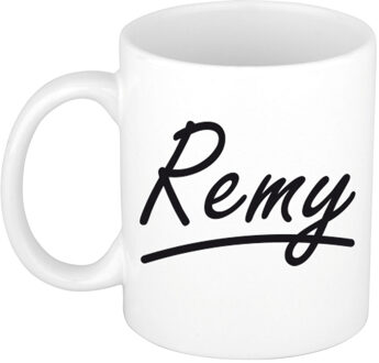 Bellatio Decorations Remy Naam koffiemok - beker - met sierlijke letters - wit - 300 ml - Cadeau - Heren