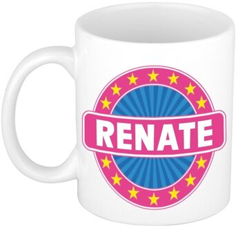 Bellatio Decorations Renate voornaam koffiemok - beker - wit/roze - 300 ml - Cadeau - Dames - Collega - Moederdag