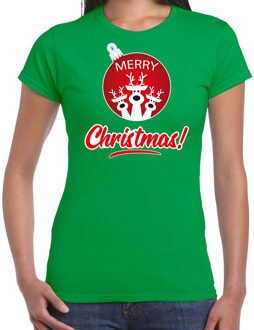 Bellatio Decorations Rendier Kerstbal shirt / Kerst t-shirt Merry Christmas groen voor dames