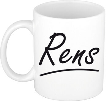 Bellatio Decorations Rens Naam koffiemok - beker - met sierlijke letters - wit - 300 ml - Cadeau - Heren