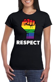 Bellatio Decorations Respect LGBT shirt met regenboog vuist zwart dames 2XL