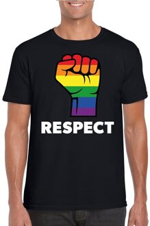 Bellatio Decorations Respect LGBT shirt met regenboog vuist zwart heren L