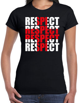 Bellatio Decorations Respect rood kruis t-shirt zwart voor dames L