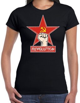 Bellatio Decorations Revolution / rode ster communistische t-shirt zwart voor dames 2XL