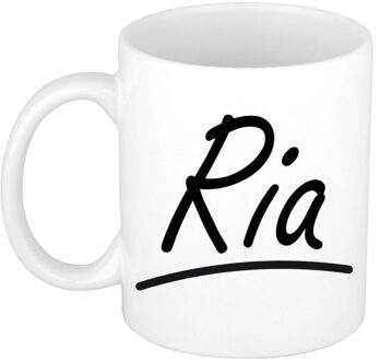 Bellatio Decorations Ria Naam koffiemok - beker - met sierlijke letters - wit - 300 ml - Cadeau - Dames