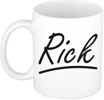 Bellatio Decorations Rick Naam koffiemok - beker - met sierlijke letters - wit - 300 ml - Cadeau - Heren