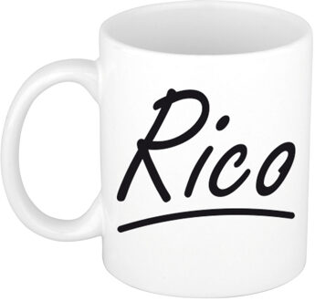 Bellatio Decorations Rico Naam koffiemok - beker - met sierlijke letters - wit - 300 ml - Cadeau - Heren