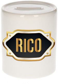 Bellatio Decorations Rico naam / voornaam kado spaarpot met embleem - Naam spaarpotten Multikleur