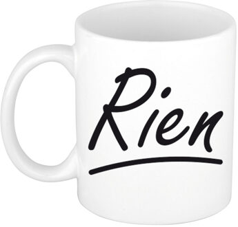 Bellatio Decorations Rien Naam koffiemok - beker - met sierlijke letters - wit - 300 ml - Cadeau - Heren