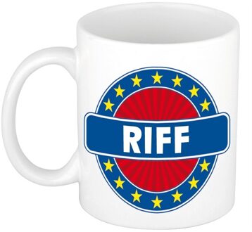 Bellatio Decorations Riff voornaam koffiemok - beker - wit/blauw - 300 ml - Cadeau - Heren - Collega - Vaderdag Multi