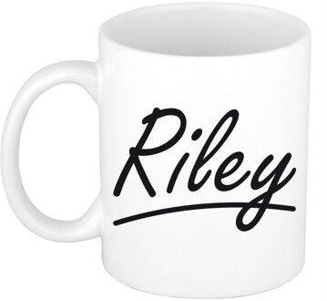 Bellatio Decorations Riley Naam koffiemok - beker - met sierlijke letters - wit - 300 ml - Cadeau - Dames