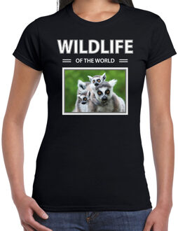Bellatio Decorations Ringstaart maki t-shirt met dieren foto wildlife of the world zwart voor dames
