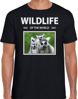 Bellatio Decorations Ringstaart maki t-shirt met dieren foto wildlife of the world zwart voor heren