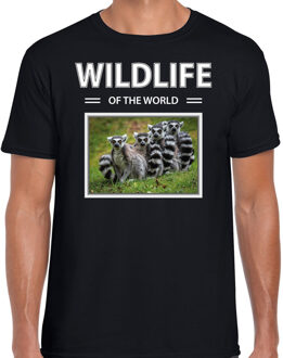 Bellatio Decorations Ringstaart maki t-shirt met dieren foto wildlife of the world zwart voor heren