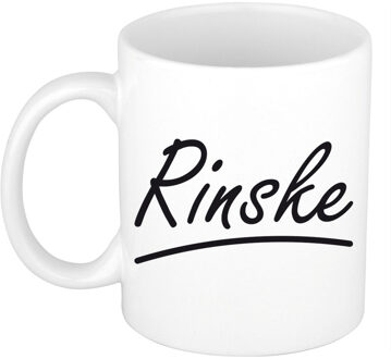 Bellatio Decorations Rinske Naam koffiemok - beker - met sierlijke letters - wit - 300 ml - Cadeau - Dames