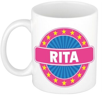 Bellatio Decorations Rita voornaam koffiemok - beker - wit/roze - 300 ml - Cadeau - Dames - Collega - Moederdag