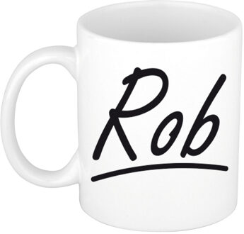 Bellatio Decorations Rob Naam koffiemok - beker - met sierlijke letters - wit - 300 ml - Cadeau - Heren