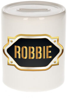 Bellatio Decorations Robbie naam / voornaam kado spaarpot met embleem - Naam spaarpotten Multikleur
