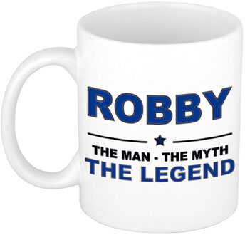 Bellatio Decorations Robby cadeau mok - man myth legend - naam koffiemok / beker - wit en blauw - 300 ml Donkerblauw