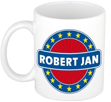 Bellatio Decorations Robert Jan voornaam koffiemok - beker - wit/blauw - 300 ml - Cadeau - Heren - Collega - Vaderdag Multi