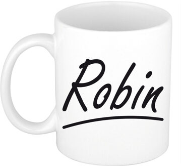 Bellatio Decorations Robin Naam koffiemok - beker - met sierlijke letters - wit - 300 ml - Cadeau - Dames