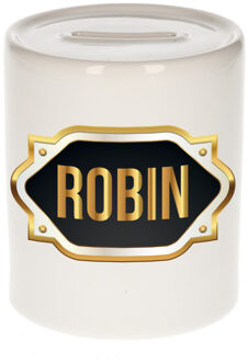 Bellatio Decorations Robin naam / voornaam kado spaarpot met embleem - Naam spaarpotten Multikleur
