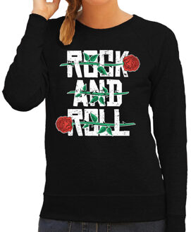 Bellatio Decorations Rock and Roll muziek thema - sweater trui - zwart - voor dames - lange mouw